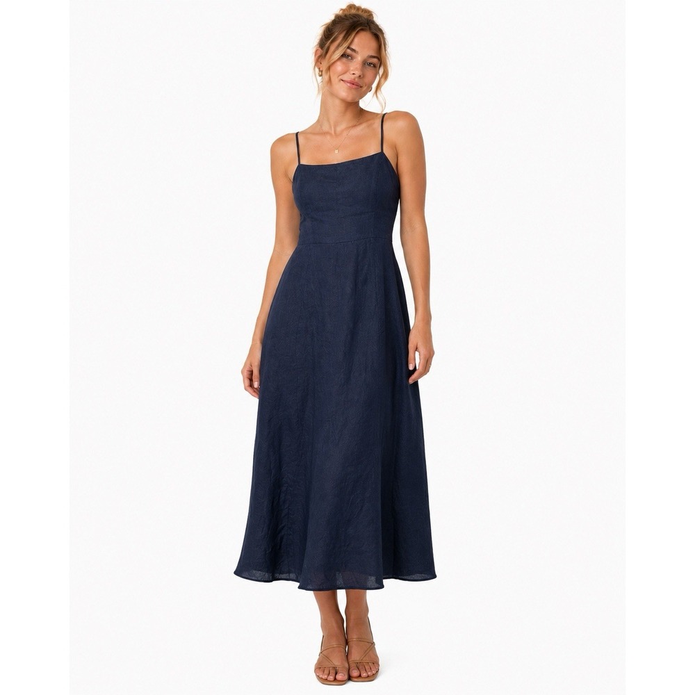 Aritzia Wilfred Barrafina Linen Maxi Dress Admiral Navy Blue NWT Size 2 New